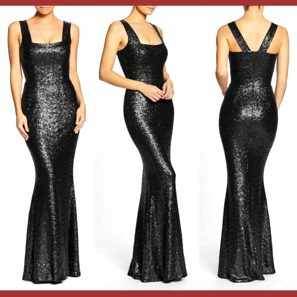 NWD $300 Dress the Population Raven Sequin Gown Matte Black [SZ‎ m Unknown ]